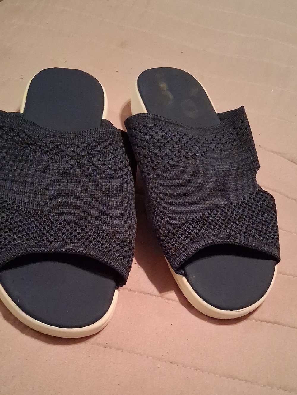 Black Knit Slide Sandals with Cream Soles